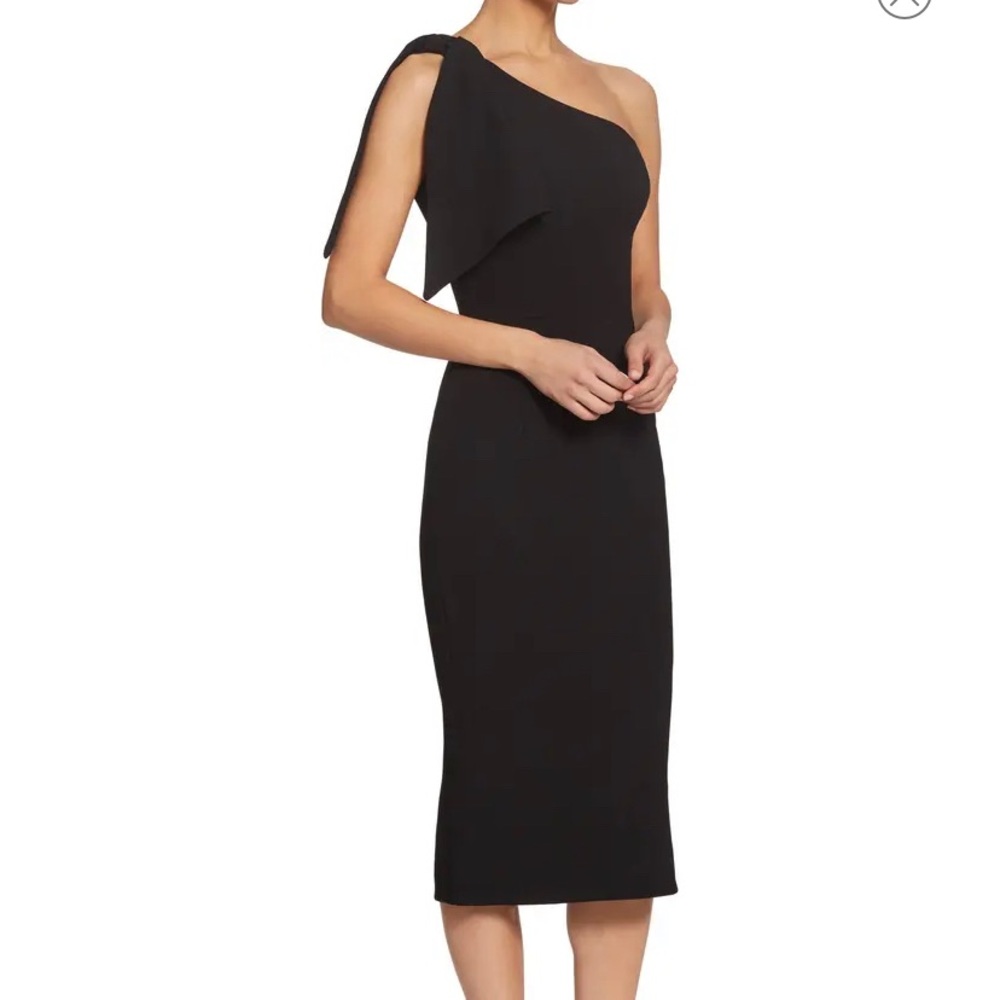 Dress the population one-shoulder Tiffany Midi dress in black